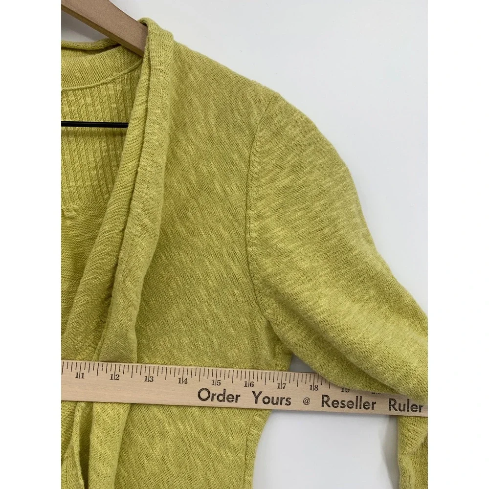Eileen Fisher Sweater Large Petite Green Cardigan Linen Blend Open Drape Pocket
